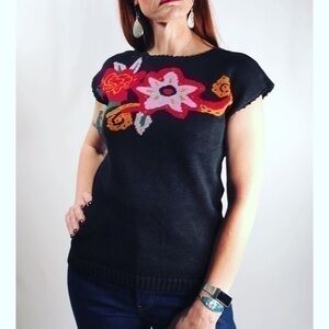 Vintage Work Habits Black Floral Knit Top